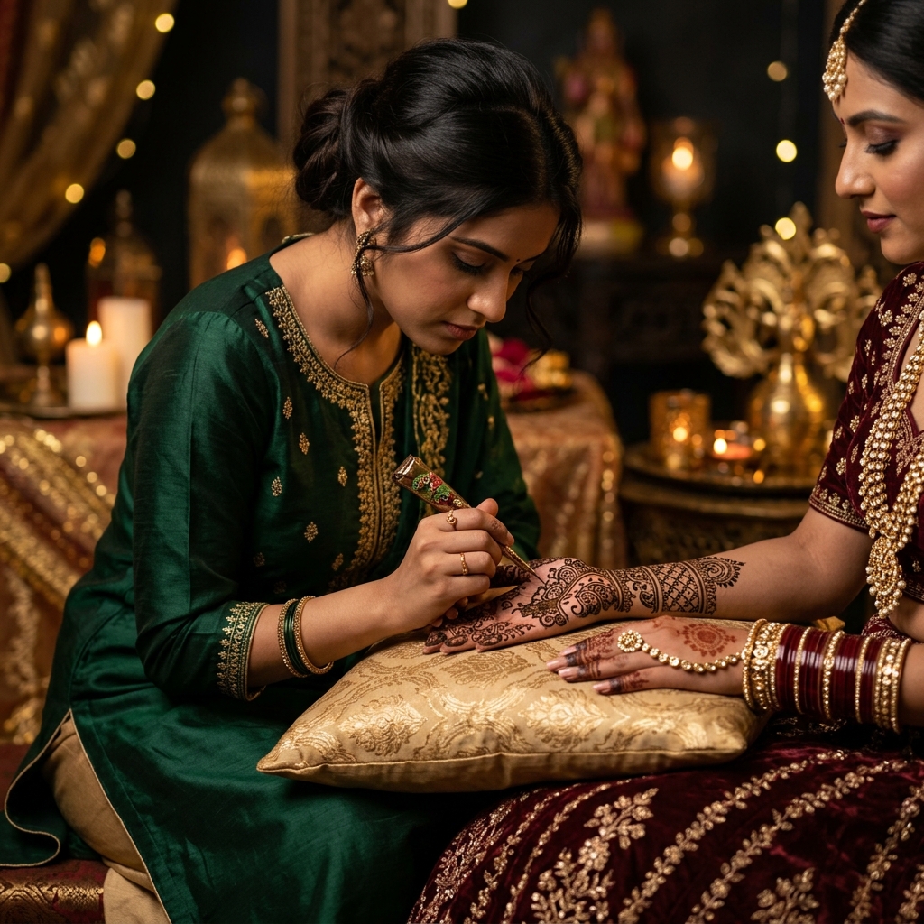 Professional Mehendi Artist applying henna